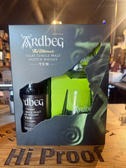 Ardbeg Single Malt Islay 10 Years 750mL With 2 Rock Glass Gift Pack - Hi Proof - Ardbeg